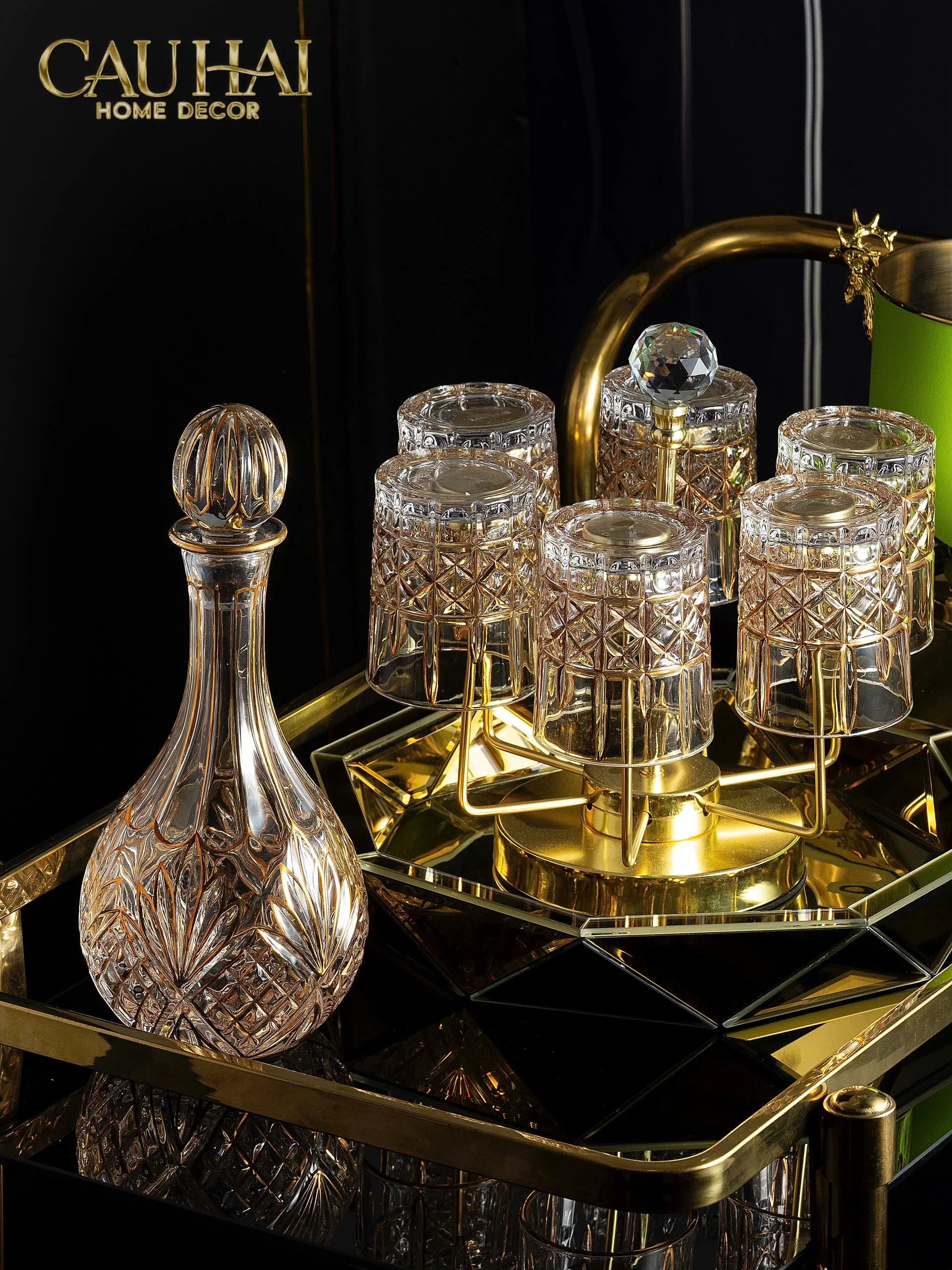 Haute Folie - Khay Gương Tròn Diamond Facetté Soleil Éclat Decoratives Trays D34-KHAY TRANG TRÍ-CẬU HAI HOME DECOR