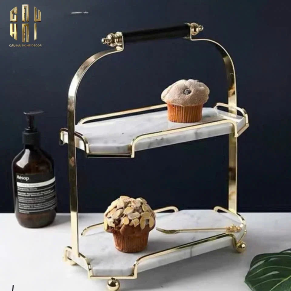 Haute Folie - Khay Kệ Bàn Trang Điểm 2 Tầng Đá Marble Trắng - Manor Tiered Organizers 30x37-KHAY TRANG TRÍ-CẬU HAI HOME DECOR