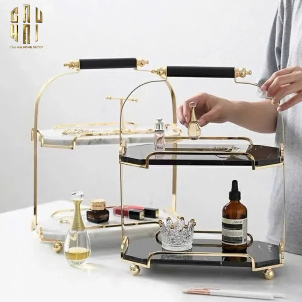 Haute Folie - Khay Kệ Bàn Trang Điểm 2 Tầng Đá Marble Trắng - Manor Tiered Organizers 30x37-KHAY TRANG TRÍ-CẬU HAI HOME DECOR