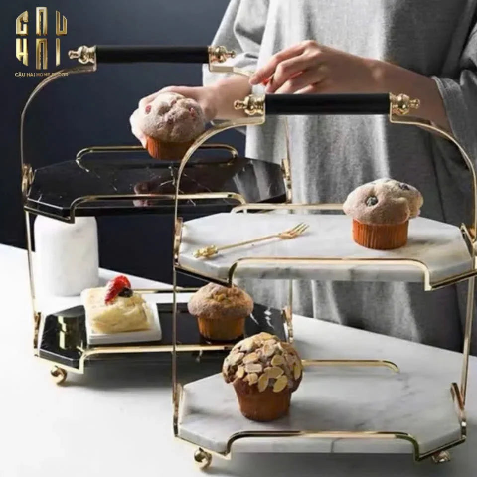 Haute Folie - Khay Kệ Bàn Trang Điểm 2 Tầng Đá Marble Trắng - Manor Tiered Organizers 30x37-KHAY TRANG TRÍ-CẬU HAI HOME DECOR