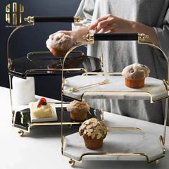 Haute Folie - Khay Kệ Bàn Trang Điểm 2 Tầng Đá Marble Trắng - Manor Tiered Organizers 30x37-KHAY TRANG TRÍ-CẬU HAI HOME DECOR