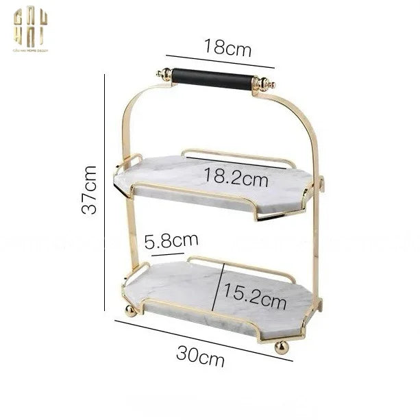 Haute Folie - Khay Kệ Bàn Trang Điểm 2 Tầng Đá Marble Trắng - Manor Tiered Organizers 30x37-KHAY TRANG TRÍ-CẬU HAI HOME DECOR