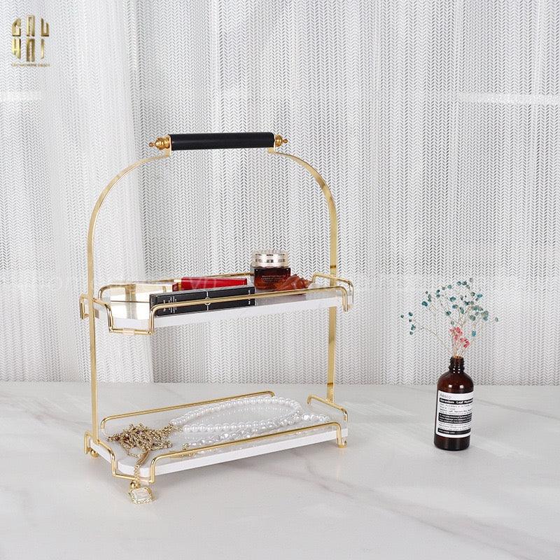 Haute Folie - Khay Kệ Bàn Trang Điểm 2 Tầng Đá Marble Trắng - Manor Tiered Organizers 30x37-KHAY TRANG TRÍ-CẬU HAI HOME DECOR