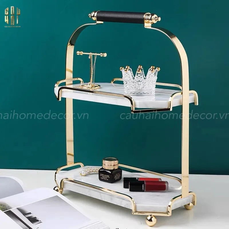 Haute Folie - Khay Kệ Bàn Trang Điểm 2 Tầng Đá Marble Trắng - Manor Tiered Organizers 30x37-KHAY TRANG TRÍ-CẬU HAI HOME DECOR