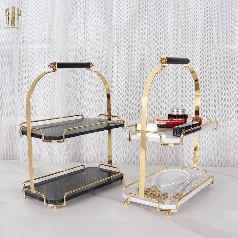 Haute Folie - Khay Kệ Bàn Trang Điểm 2 Tầng Đá Marble Trắng - Manor Tiered Organizers 30x37-KHAY TRANG TRÍ-CẬU HAI HOME DECOR