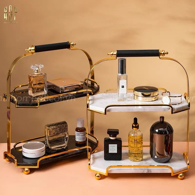 Haute Folie - Khay Kệ Bàn Trang Điểm 2 Tầng Đá Marble Trắng - Manor Tiered Organizers 30x37-KHAY TRANG TRÍ-CẬU HAI HOME DECOR