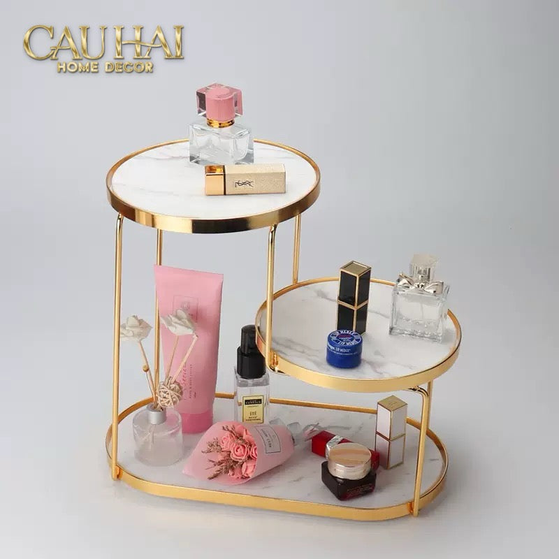 Haute Folie - Khay Kệ Đá Marble Trắng Tròn 2 Tầng Bàn Trang Điểm - New Orion Urban Marble Trays-Khay Kệ Tầng-CẬU HAI HOME DECOR-CẬU HAI HOME DECOR