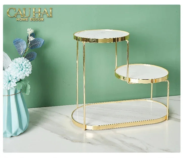 Haute Folie - Khay Kệ Đá Marble Trắng Tròn 2 Tầng Bàn Trang Điểm - New Orion Urban Marble Trays-Khay Kệ Tầng-CẬU HAI HOME DECOR-CẬU HAI HOME DECOR
