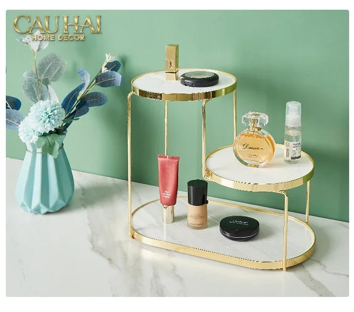 Haute Folie - Khay Kệ Đá Marble Trắng Tròn 2 Tầng Bàn Trang Điểm - New Orion Urban Marble Trays-Khay Kệ Tầng-CẬU HAI HOME DECOR-CẬU HAI HOME DECOR