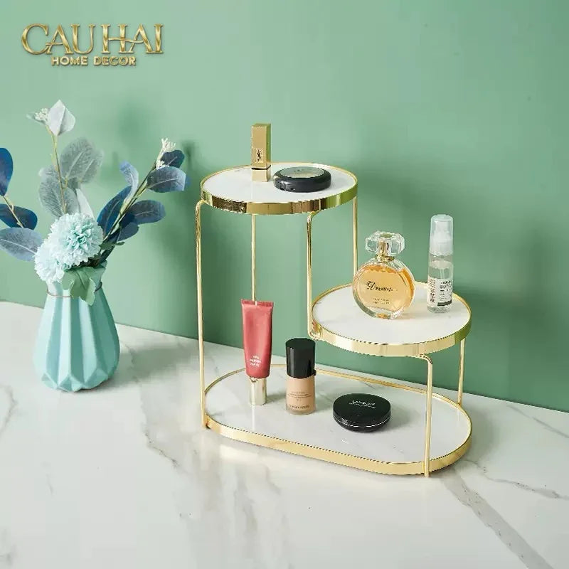 Haute Folie - Khay Kệ Đá Marble Trắng Tròn 2 Tầng Bàn Trang Điểm - New Orion Urban Marble Trays-CẬU HAI HOME DECOR