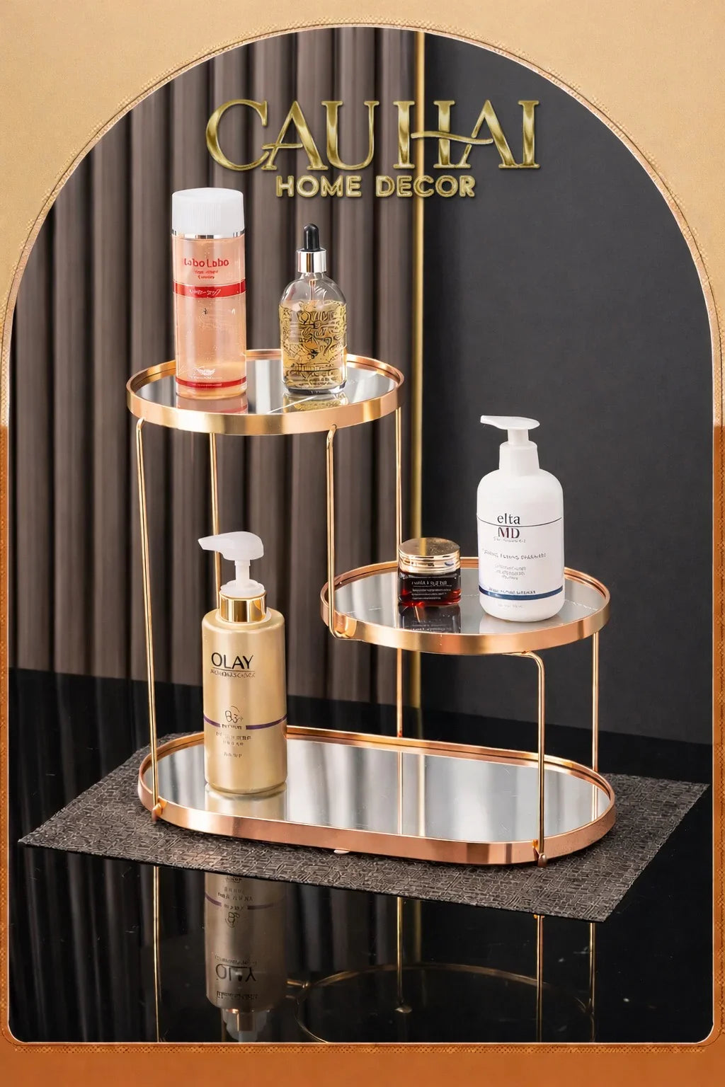 Haute Folie - Khay Kệ Gương Tròn 2 Tầng Bàn Trang Điểm - New Oracle Beauty Mirror Trays-CẬU HAI HOME DECOR