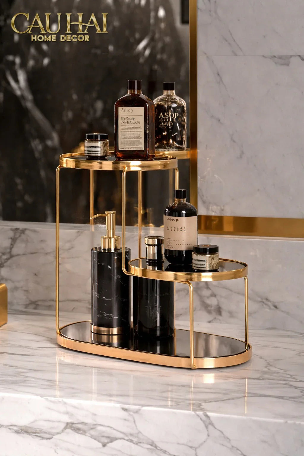 Haute Folie - Khay Kệ Gương Tròn 2 Tầng Bàn Trang Điểm - New Oracle Beauty Mirror Trays-KHAY TRANG TRÍ-CẬU HAI HOME DECOR-CẬU HAI HOME DECOR