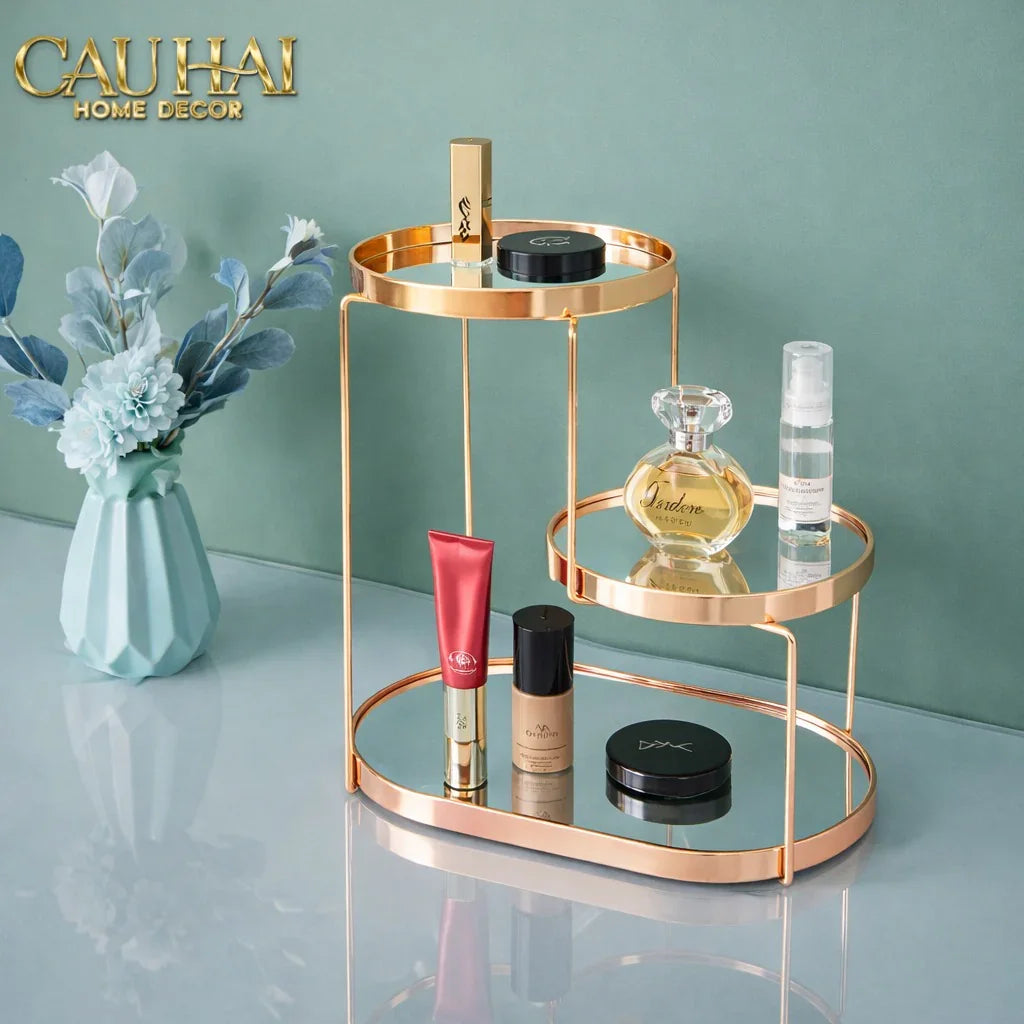 Haute Folie - Khay Kệ Gương Tròn 2 Tầng Bàn Trang Điểm - New Oracle Beauty Mirror Trays-KHAY TRANG TRÍ-CẬU HAI HOME DECOR-CẬU HAI HOME DECOR