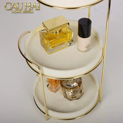 Haute Folie - Khay Kệ Mỹ Phẩm Da 3 Tầng Lux Leather Ivoire Beauty Vanity 21x42-KHAY TRANG TRÍ-CẬU HAI HOME DECOR