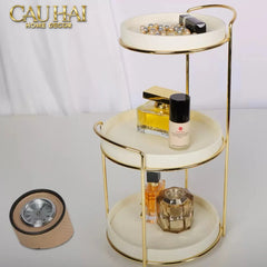 Haute Folie - Khay Kệ Mỹ Phẩm Da 3 Tầng Lux Leather Ivoire Beauty Vanity 21x42-CẬU HAI HOME DECOR