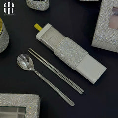 Haute Folie - Set Đũa Muỗng Cá Nhân - Diamond Bling Bling On The Go Cutlery Set 3pcs 5x20-Dinner Cutlery Set Dao Muỗng Nĩa-CẬU HAI HOME DECOR