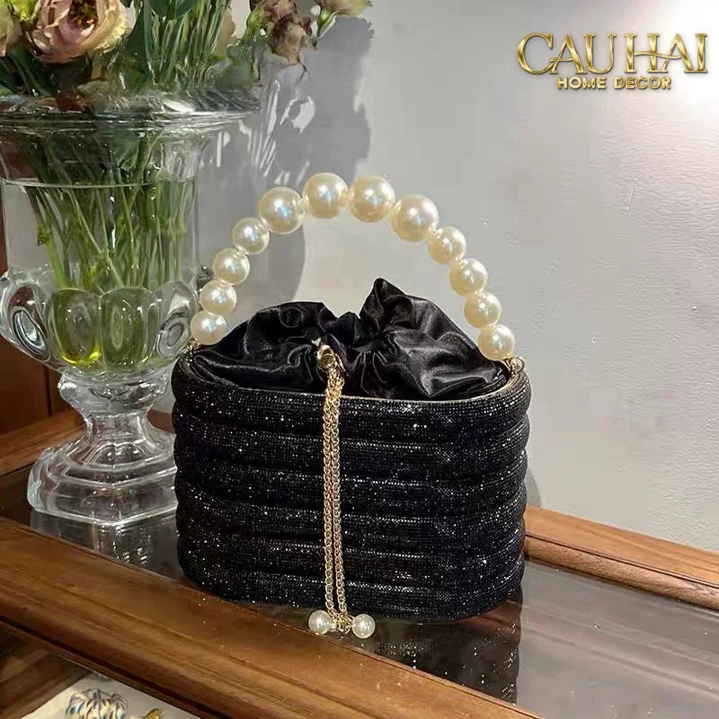Haute Folie - Túi Handbag Full Kim Cương Đen- Perle Savoir Aterlier Diamond Pavé Haute Décor Object-TÚI XÁCH & VÍ TRANG TRÍ-CẬU HAI HOME DECOR