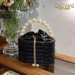 Haute Folie - Túi Handbag Full Kim Cương Đen- Perle Savoir Aterlier Diamond Pavé Haute Décor Object-TÚI XÁCH & VÍ TRANG TRÍ-CẬU HAI HOME DECOR