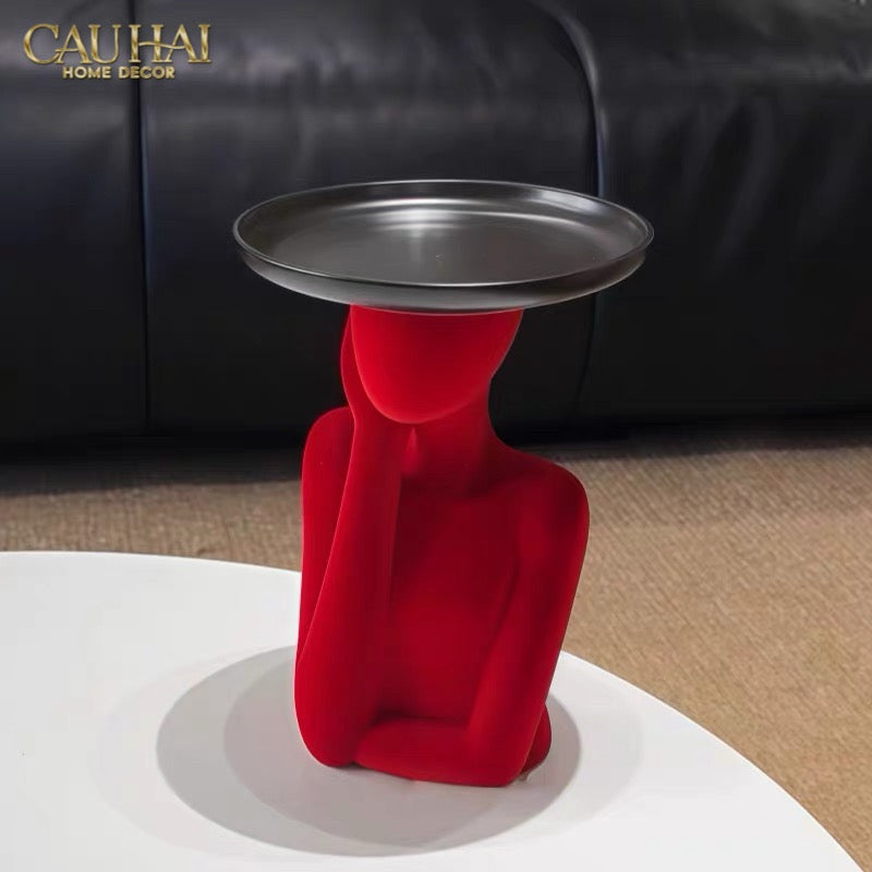 Haute Folie - Tượng Cô Gái Nhung Đỏ Muse de Velours Rouge Coupelle 22x15-CẬU HAI HOME DECOR