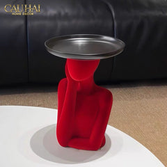 Haute Folie - Tượng Cô Gái Nhung Đỏ Muse de Velours Rouge Coupelle 22x15-CẬU HAI HOME DECOR