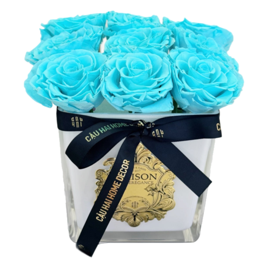 Home Fragrance Couture - Bình Lọ Hoa Hồng Vĩnh Cửu Bleu Azure Roses de Versailles 20x20 - Cậu Hai Home Decor