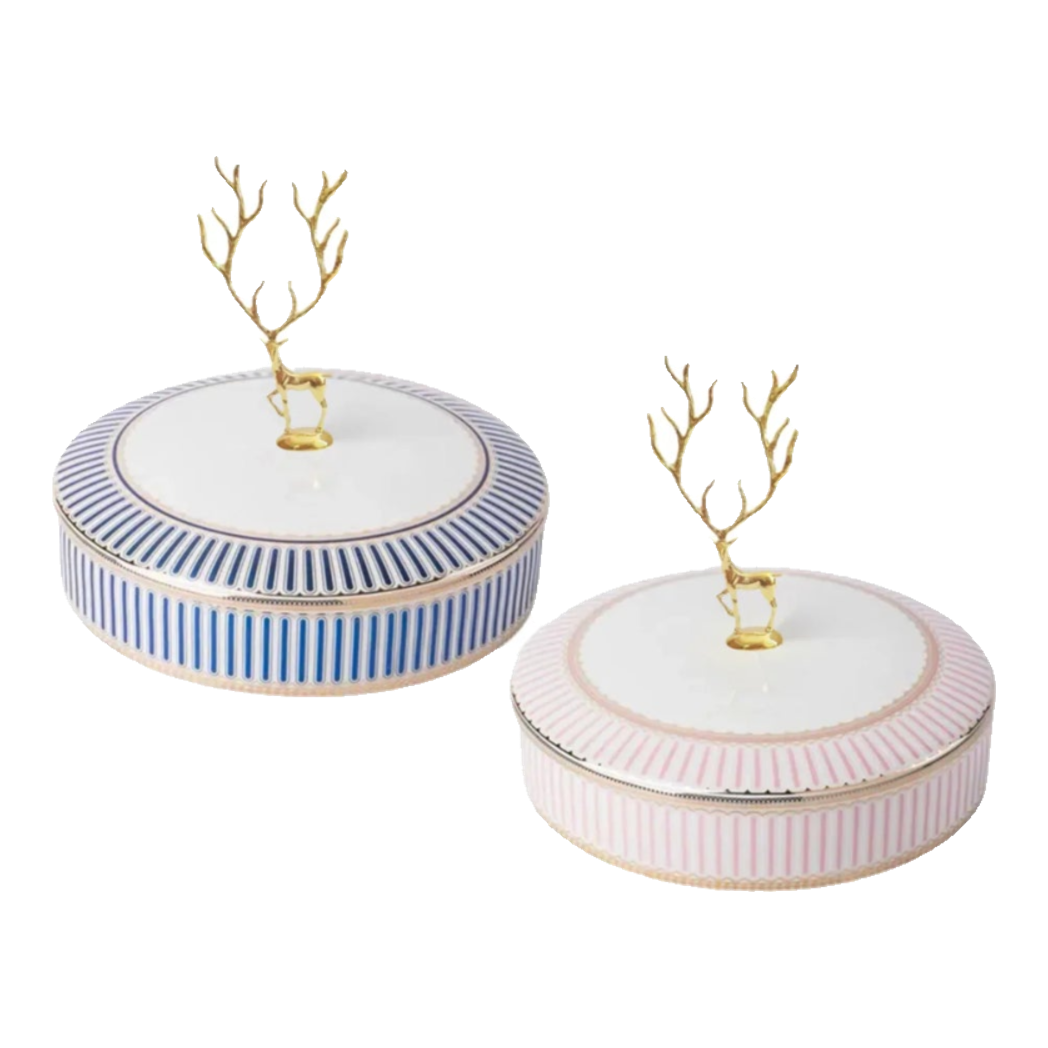 Maison Couture - Hộp Bánh Mứt Linges Antler Noble - Bleu / Rose Plateau