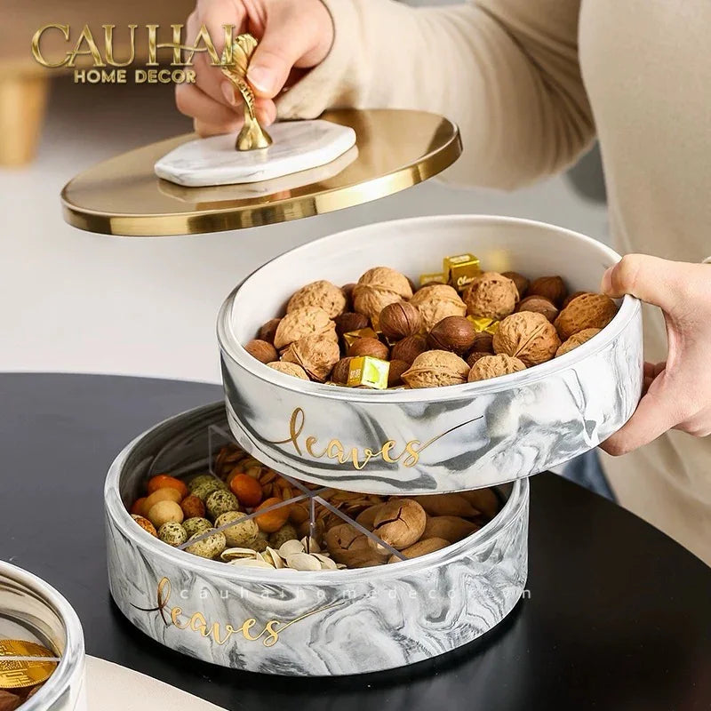 Hộp Bánh Mứt Lá Ngân Hạnh 2 Tầng Millennium Ginkgo D20-Lọ kẹo Canister Bonbonnière-CẬU HAI HOME DECOR