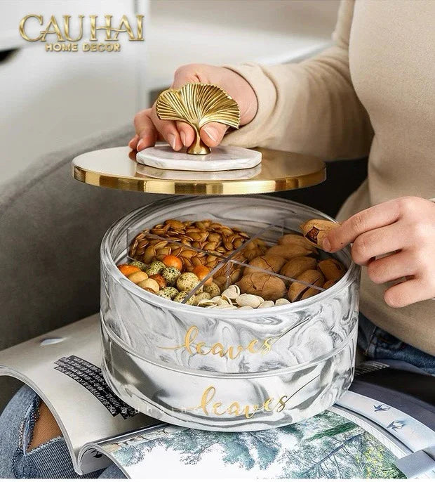 Hộp Bánh Mứt Lá Ngân Hạnh 2 Tầng Millennium Ginkgo D20-Lọ kẹo Canister Bonbonnière-CẬU HAI HOME DECOR