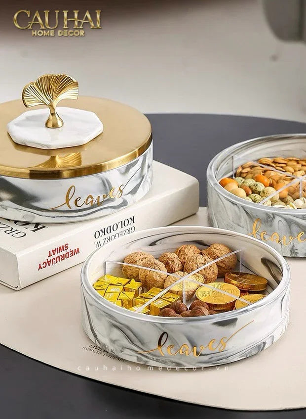 Hộp Bánh Mứt Lá Ngân Hạnh 2 Tầng Millennium Ginkgo D20-Lọ kẹo Canister Bonbonnière-CẬU HAI HOME DECOR