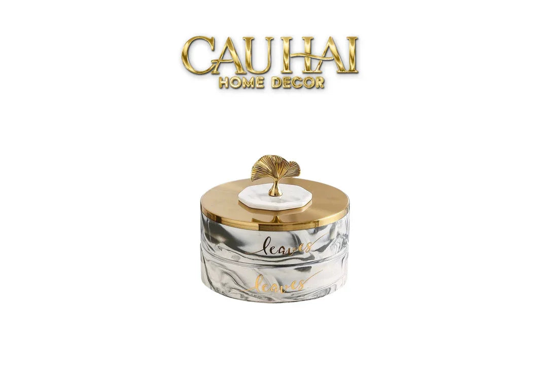 Hộp Bánh Mứt Lá Ngân Hạnh 2 Tầng Millennium Ginkgo D20-Lọ kẹo Canister Bonbonnière-CẬU HAI HOME DECOR