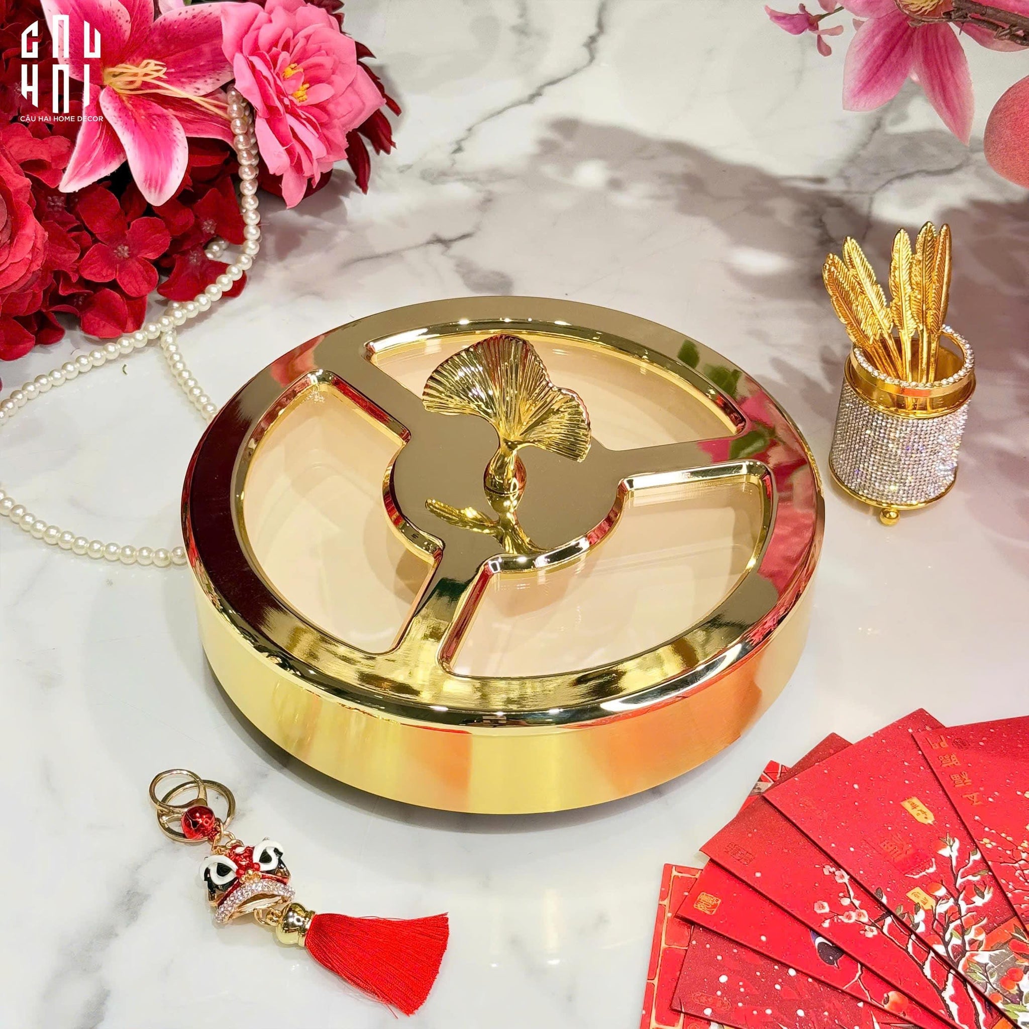 Hộp Bánh Mứt Lá Ngân Hạnh Ginkgo Lumière-Lọ kẹo Canister Bonbonnière-CẬU HAI HOME DECOR