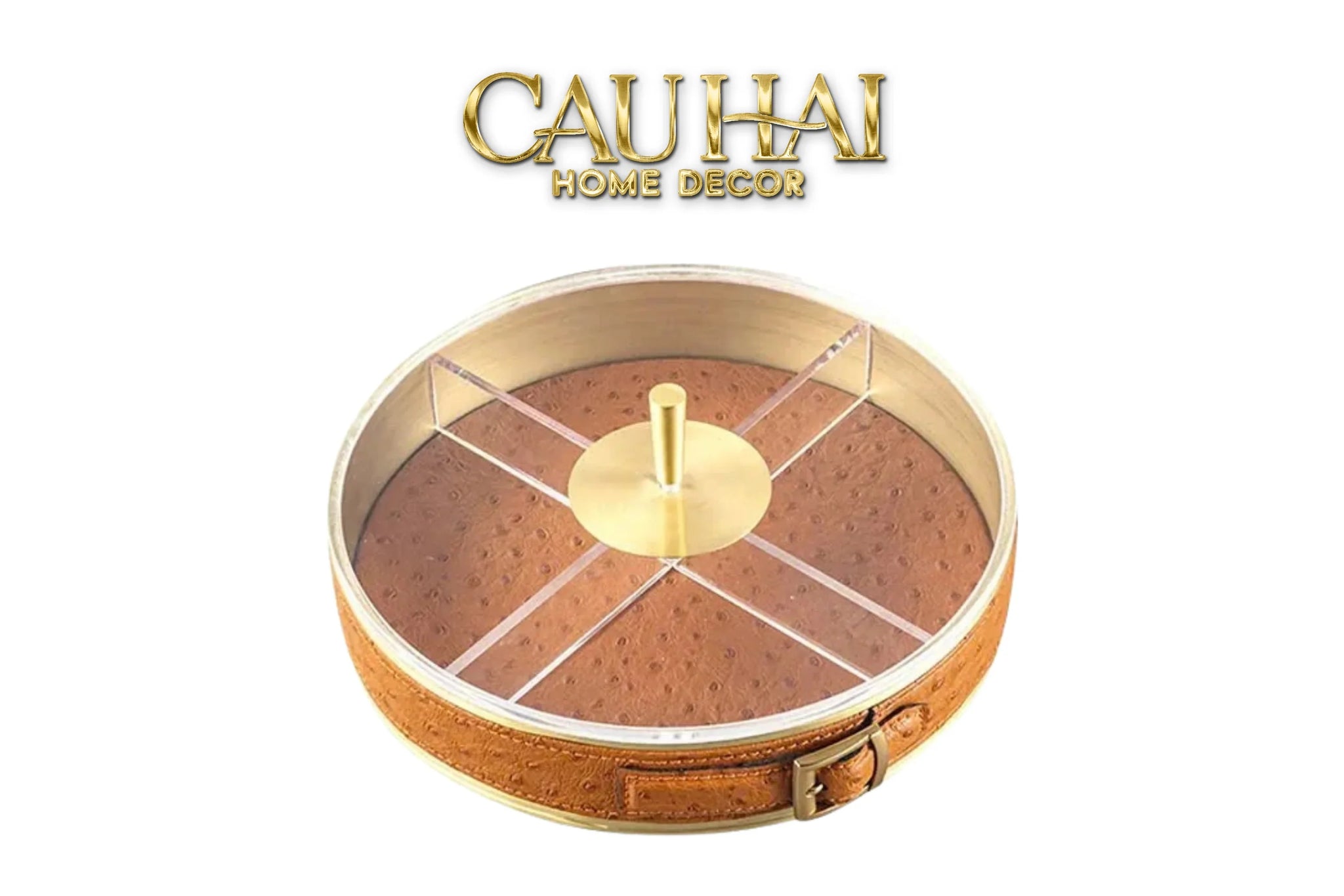Hộp Bánh Mứt Lux Leather Brasson Orange Belt-Lọ kẹo Canister Bonbonnière-CẬU HAI HOME DECOR