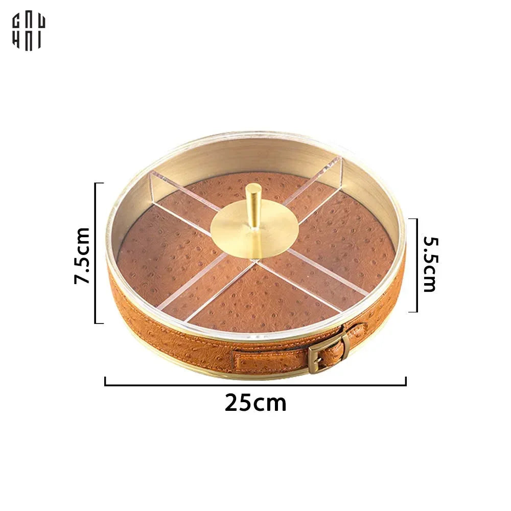 Hộp Bánh Mứt Lux Leather Brasson Orange Belt-Lọ kẹo Canister Bonbonnière-CẬU HAI HOME DECOR