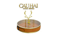 Hộp Bánh Mứt Lux Leather Brasson Orange Belt-Lọ kẹo Canister Bonbonnière-CẬU HAI HOME DECOR