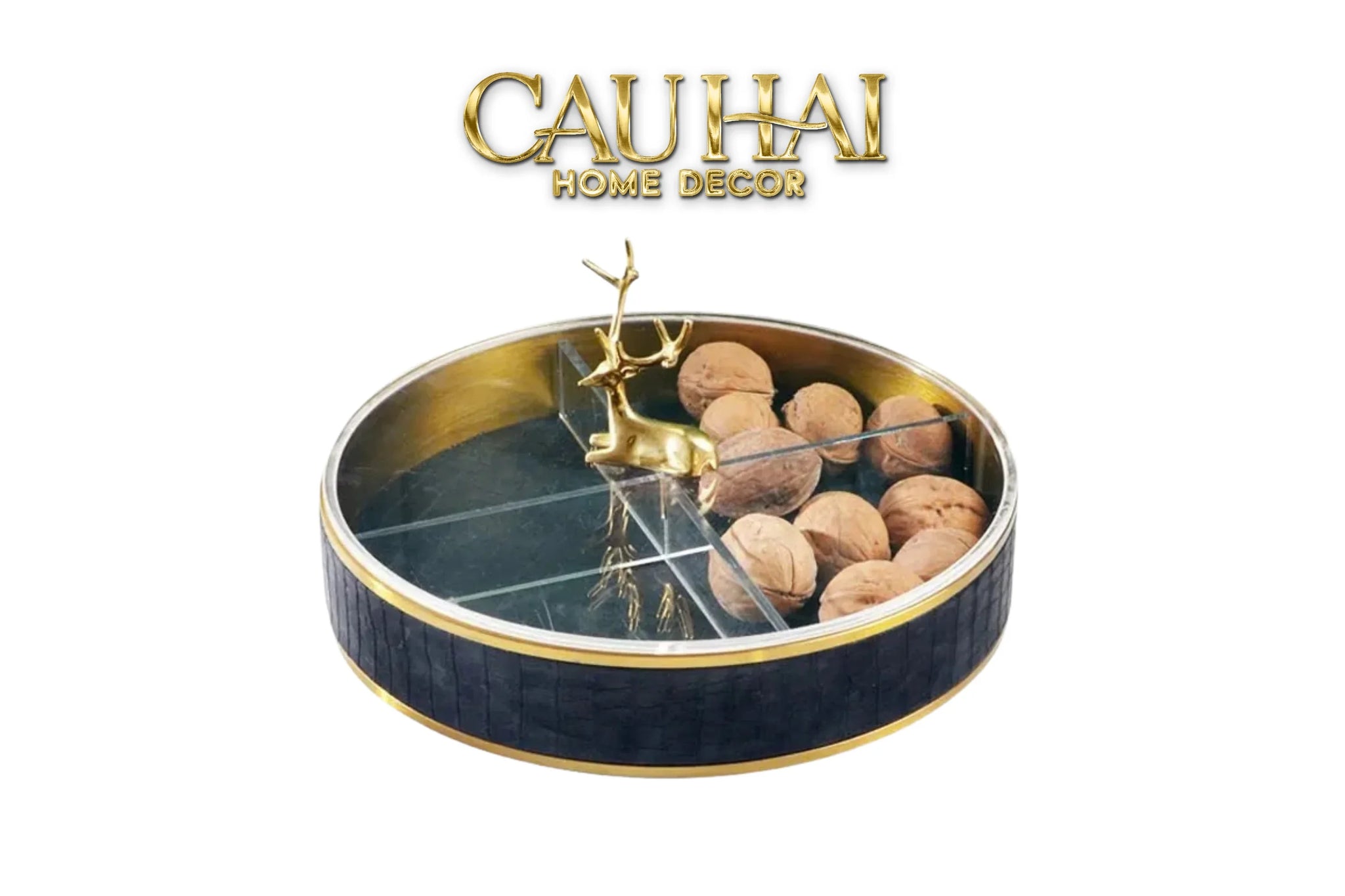 Hộp Bánh Mứt Lux Leather - Savoir Faire Antler Portrait-Lọ kẹo Canister Bonbonnière-CẬU HAI HOME DECOR
