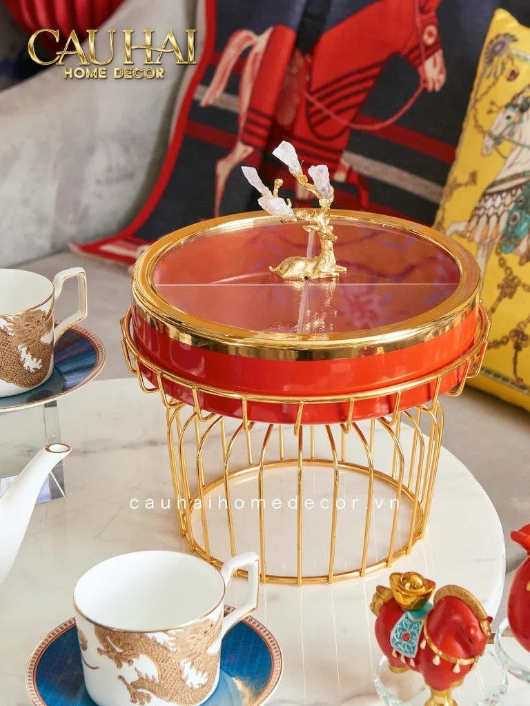 Hộp Bánh Mứt Sứ Tráng Men Rouge Golden Elk-TRANG TRÍ GIÁNG SINH-CẬU HAI HOME DECOR