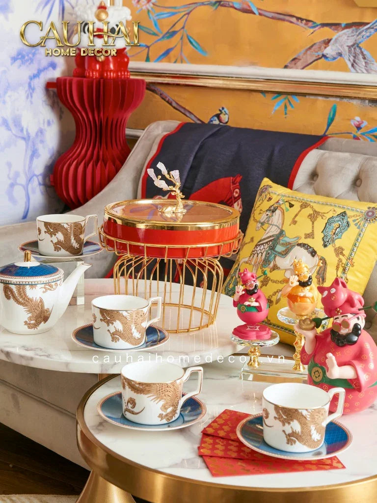 Hộp Bánh Mứt Sứ Tráng Men Rouge Golden Elk-TRANG TRÍ GIÁNG SINH-CẬU HAI HOME DECOR