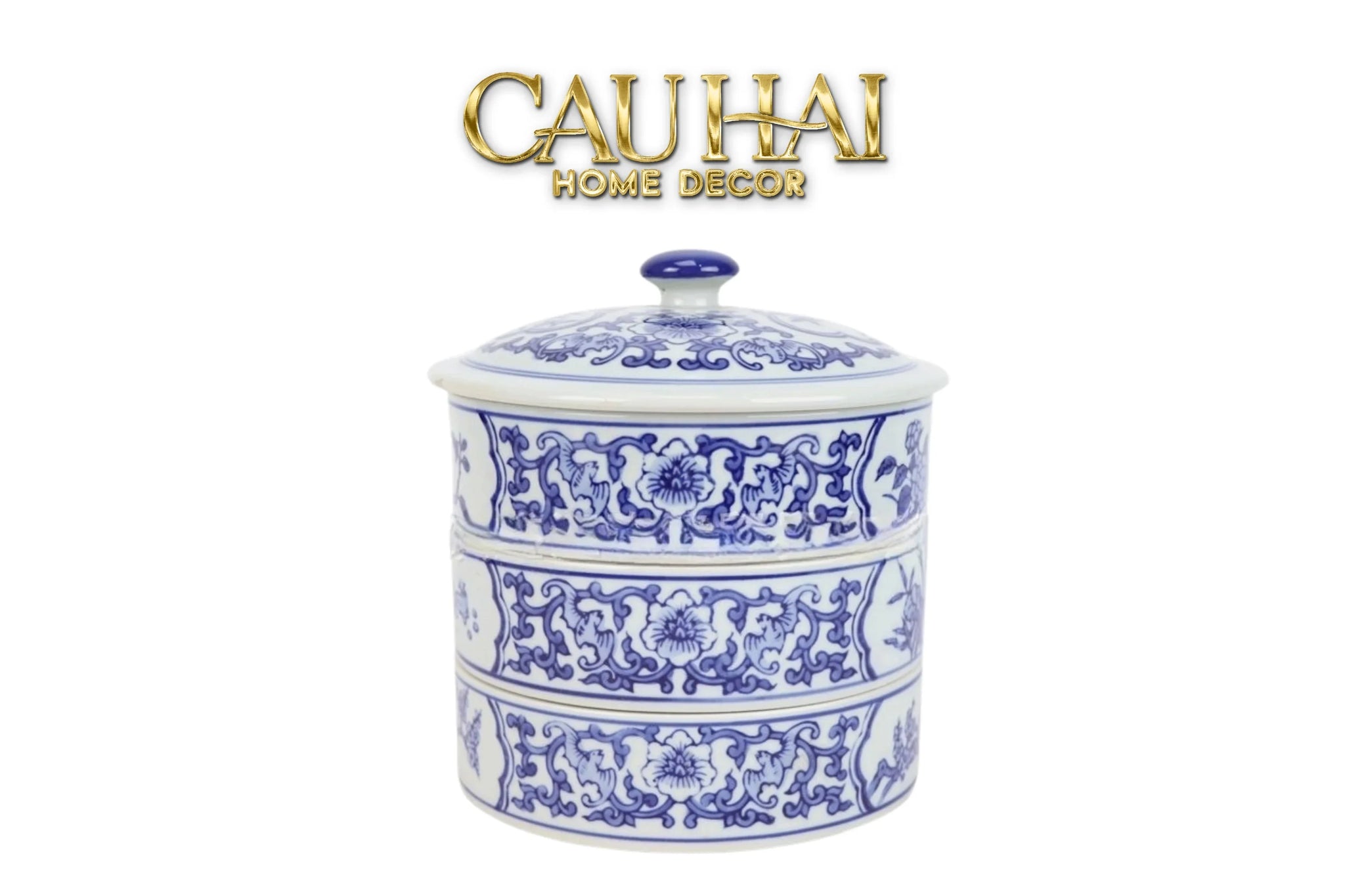 Hộp Bánh Mứt Tam Bảo Indochine Indigo Porcelain-Lọ kẹo Canister Bonbonnière-CẬU HAI HOME DECOR