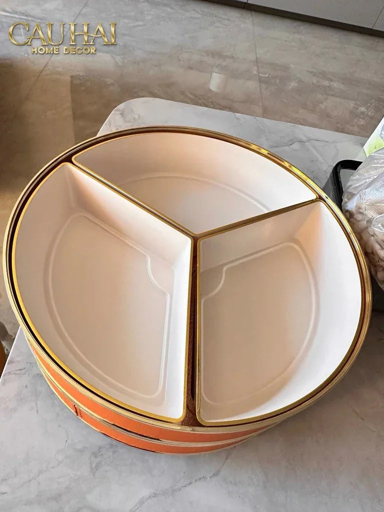 Hộp Bánh Mứt Thiên Nga 2 Tầng Jewelry Swan Solitaire Vermilion Patina 26x21-Lọ kẹo Canister Bonbonnière-CẬU HAI HOME DECOR