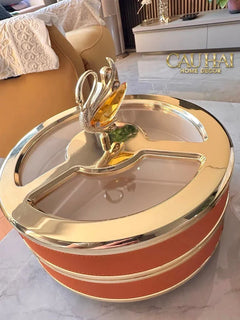 Hộp Bánh Mứt Thiên Nga 2 Tầng Jewelry Swan Solitaire Vermilion Patina 26x21-Lọ kẹo Canister Bonbonnière-CẬU HAI HOME DECOR