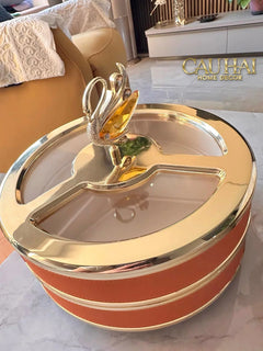 Hộp Bánh Mứt Thiên Nga 2 Tầng Jewelry Swan Solitaire Vermilion Patina 26x21-Lọ kẹo Canister Bonbonnière-CẬU HAI HOME DECOR