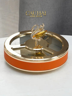 Hộp Bánh Mứt Thiên Nga Jewelry Swan Solitaire Vermilion Patina 26x17-CẬU HAI HOME DECOR