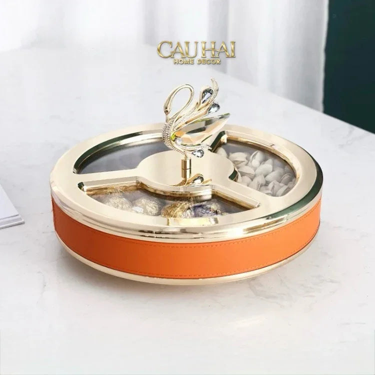 Hộp Bánh Mứt Thiên Nga Jewelry Swan Solitaire Vermilion Patina 26x17-Lọ kẹo Canister Bonbonnière-CẬU HAI HOME DECOR