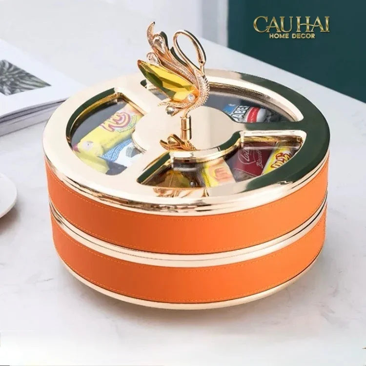 Hộp Bánh Mứt Thiên Nga Jewelry Swan Solitaire Vermilion Patina 26x17-Lọ kẹo Canister Bonbonnière-CẬU HAI HOME DECOR