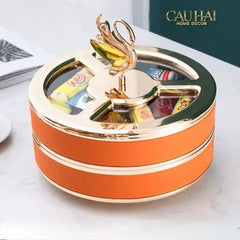 Hộp Bánh Mứt Thiên Nga Jewelry Swan Solitaire Vermilion Patina 26x17-Lọ kẹo Canister Bonbonnière-CẬU HAI HOME DECOR