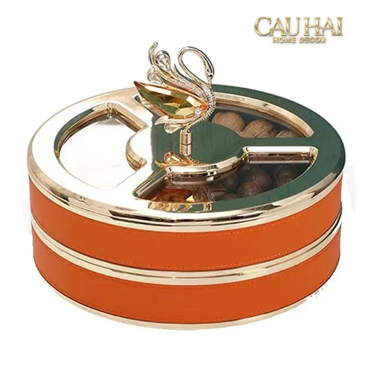 Hộp Bánh Mứt Thiên Nga Jewelry Swan Solitaire Vermilion Patina 26x17-Lọ kẹo Canister Bonbonnière-CẬU HAI HOME DECOR
