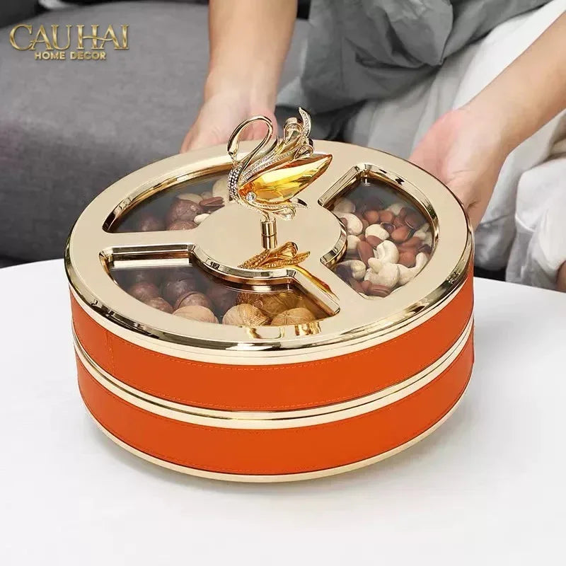 Hộp Bánh Mứt Thiên Nga Jewelry Swan Solitaire Vermilion Patina 26x17-Lọ kẹo Canister Bonbonnière-CẬU HAI HOME DECOR