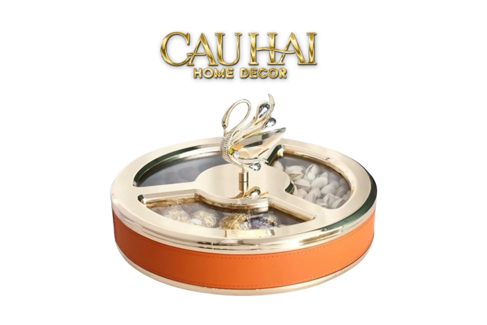 Hộp Bánh Mứt Thiên Nga Jewelry Swan Solitaire Vermilion Patina 26x17-Lọ kẹo Canister Bonbonnière-CẬU HAI HOME DECOR