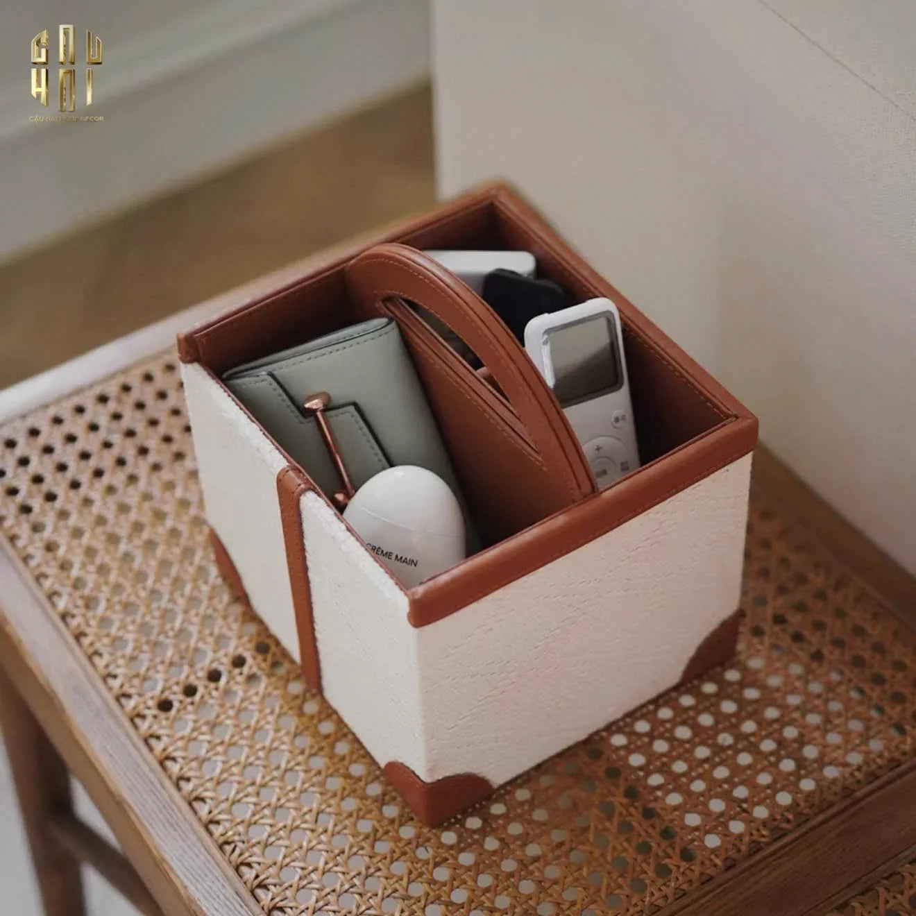 Hộp Da Đựng Remote Marron 3 Ngăn-HỘP TRANG SỨC-CẬU HAI HOME DECOR