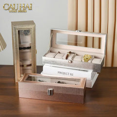 Hộp Đồng Hồ Da Glaze Champagne 6 Slots-ĐỒNG HỒ-CẬU HAI HOME DECOR
